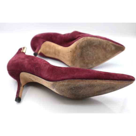Tory Burch Burgundy Suede Leather Sole Pointed-Toe Heels With Gold Logo 6.5M - Picture 7 of 7